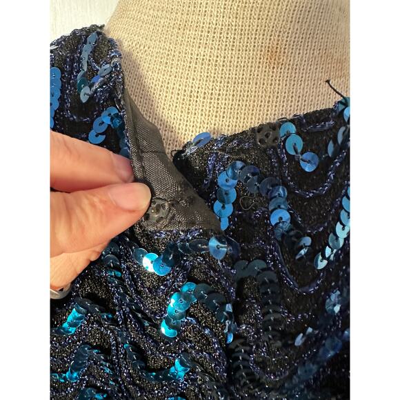 Blue Sequin Peplum Vintage Partique Blouse Small - Picture 10 of 10